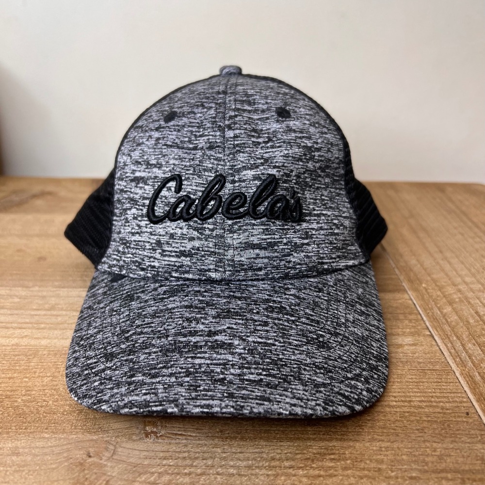 Cabelas‎ Mens Trucker Hat Grey Black Heathered Space Dye Mesh Snapback Cap OS